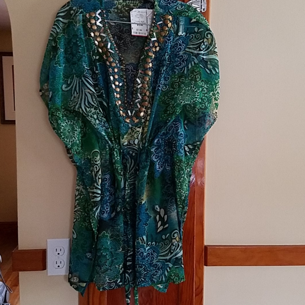 NWT green sheer short beach cover up large